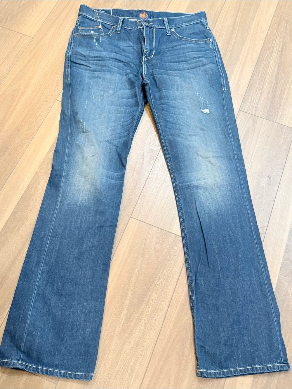 Mens Rock & Republic Henlee Bootcut Jeans Size 34x34 Med Wash Distressed Denim